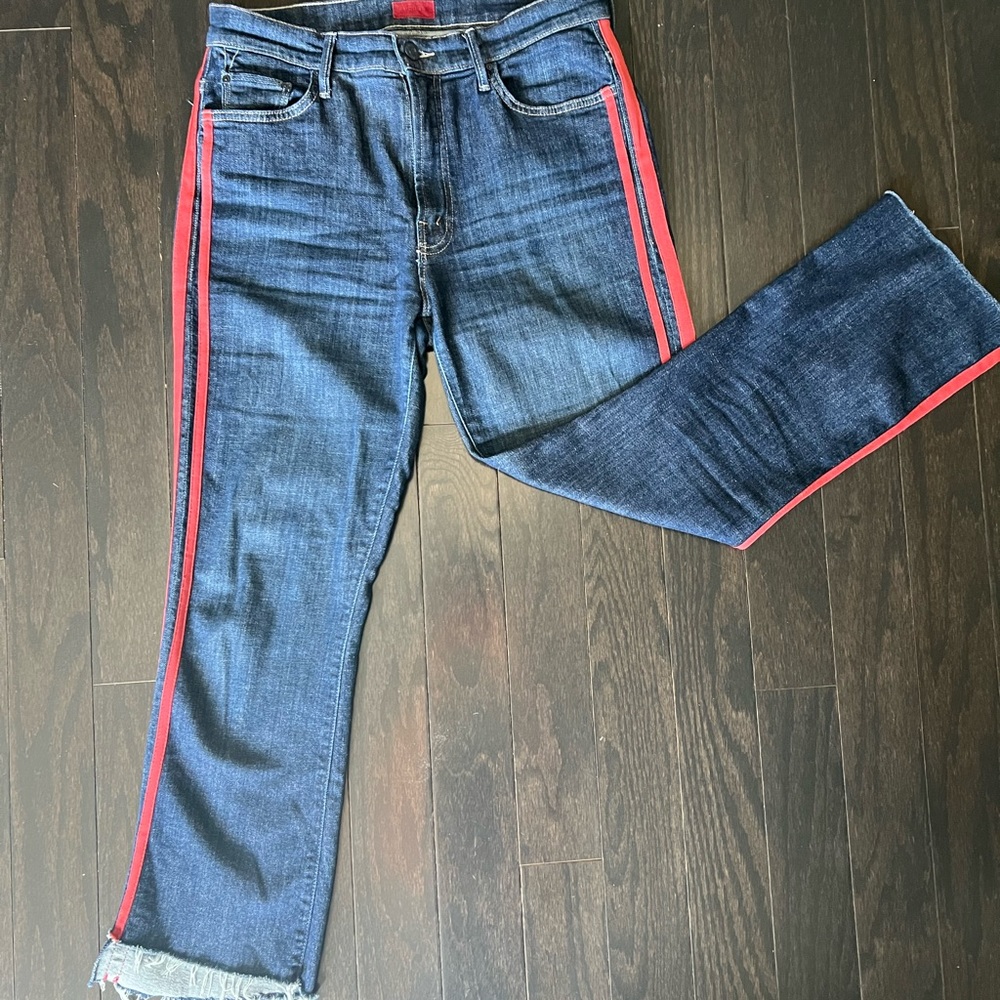 Mother Denim insider crop fray red racer stripe size 30
